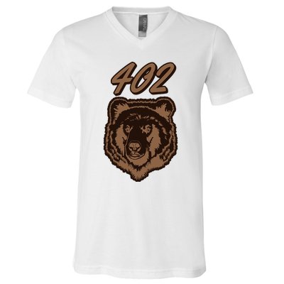 402 Bear Face Fat Brown Grizzly Lover Beartober Week 2024 V-Neck T-Shirt