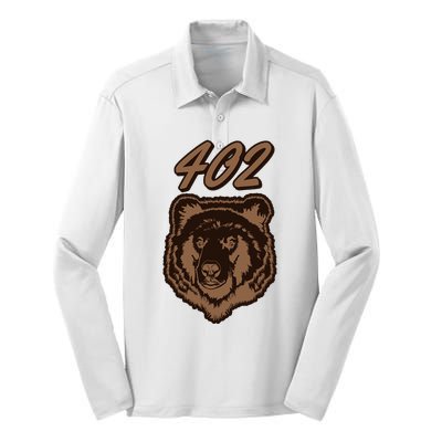 402 Bear Face Fat Brown Grizzly Lover Beartober Week 2024 Silk Touch Performance Long Sleeve Polo