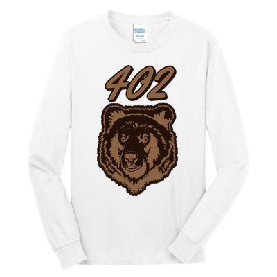 402 Bear Face Fat Brown Grizzly Lover Beartober Week 2024 Tall Long Sleeve T-Shirt