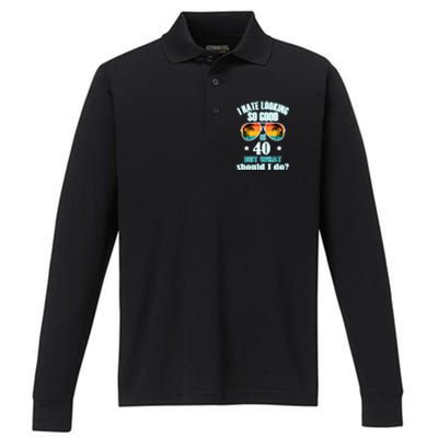 40th Birthday For Men Women 40th Anniversary Performance Long Sleeve Polo