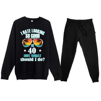 40th Birthday For Men Women 40th Anniversary Premium Crewneck Sweatsuit Set