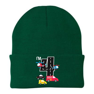 4th Birthday Fire Truck Police Car Ambulance 4 Year Knit Cap Winter Beanie