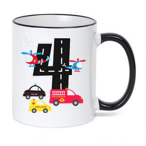 4th Birthday Fire Truck Police Car Ambulance 4 Year 11oz Black Color Changing Mug