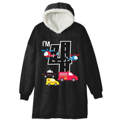 4th Birthday Fire Truck Police Car Ambulance 4 Year Hooded Wearable Blanket