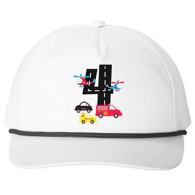 4th Birthday Fire Truck Police Car Ambulance 4 Year Snapback Five-Panel Rope Hat