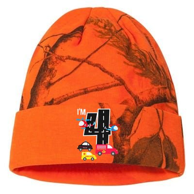 4th Birthday Fire Truck Police Car Ambulance 4 Year Kati Licensed 12" Camo Beanie