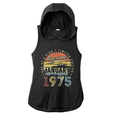 48th Birthday Gift Awesome Since January 1975 48 Year Old Ladies PosiCharge Tri-Blend Wicking Draft Hoodie Tank