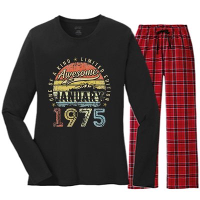 48th Birthday Gift Awesome Since January 1975 48 Year Old Women's Long Sleeve Flannel Pajama Set 