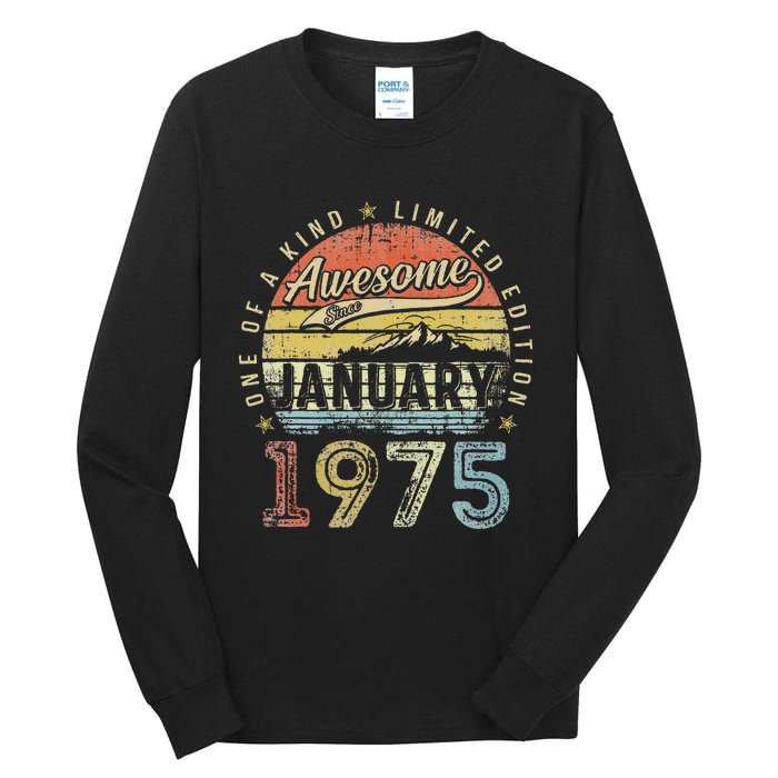 48th Birthday Gift Awesome Since January 1975 48 Year Old Tall Long Sleeve T-Shirt