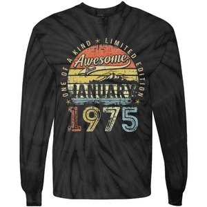 48th Birthday Gift Awesome Since January 1975 48 Year Old Tie-Dye Long Sleeve Shirt