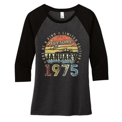 48th Birthday Gift Awesome Since January 1975 48 Year Old Women's Tri-Blend 3/4-Sleeve Raglan Shirt