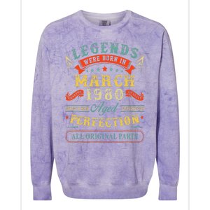 43rd Birthday Gift 43 Years Old Legends Born March 1980 Colorblast Crewneck Sweatshirt