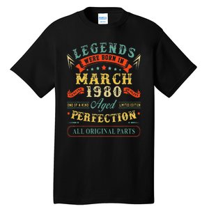 43rd Birthday Gift 43 Years Old Legends Born March 1980 Tall T-Shirt