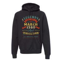 43rd Birthday Gift 43 Years Old Legends Born March 1980 Premium Hoodie