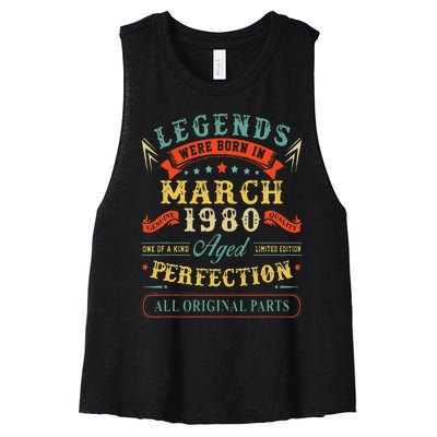 43rd Birthday Gift 43 Years Old Legends Born March 1980 Women's Racerback Cropped Tank