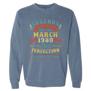 43rd Birthday Gift 43 Years Old Legends Born March 1980 Garment-Dyed Sweatshirt