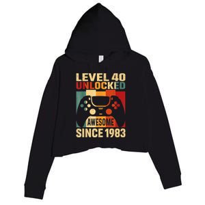 40th Birthday Gift Level 40 Unlocked Awesome 1983 Video Game Crop Fleece Hoodie