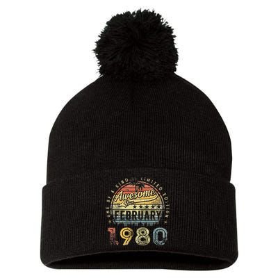 43rd Birthday Gift Awesome Since February 1980 43 Year Old Pom Pom 12in Knit Beanie