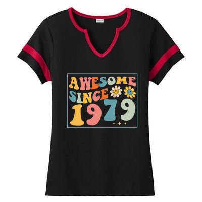 43rd Birthday Gifts Awesome Since 1979 43 Years Old Groovy Ladies Halftime Notch Neck Tee