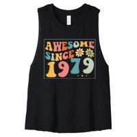 43rd Birthday Gifts Awesome Since 1979 43 Years Old Groovy Women's Racerback Cropped Tank