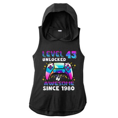 43rd Birthday Gifts Level 43 Unlocked 43 Years Old Gamer Ladies PosiCharge Tri-Blend Wicking Draft Hoodie Tank