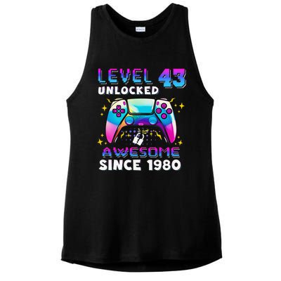 43rd Birthday Gifts Level 43 Unlocked 43 Years Old Gamer Ladies PosiCharge Tri-Blend Wicking Tank