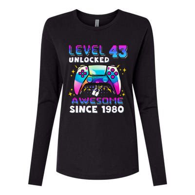 43rd Birthday Gifts Level 43 Unlocked 43 Years Old Gamer Womens Cotton Relaxed Long Sleeve T-Shirt