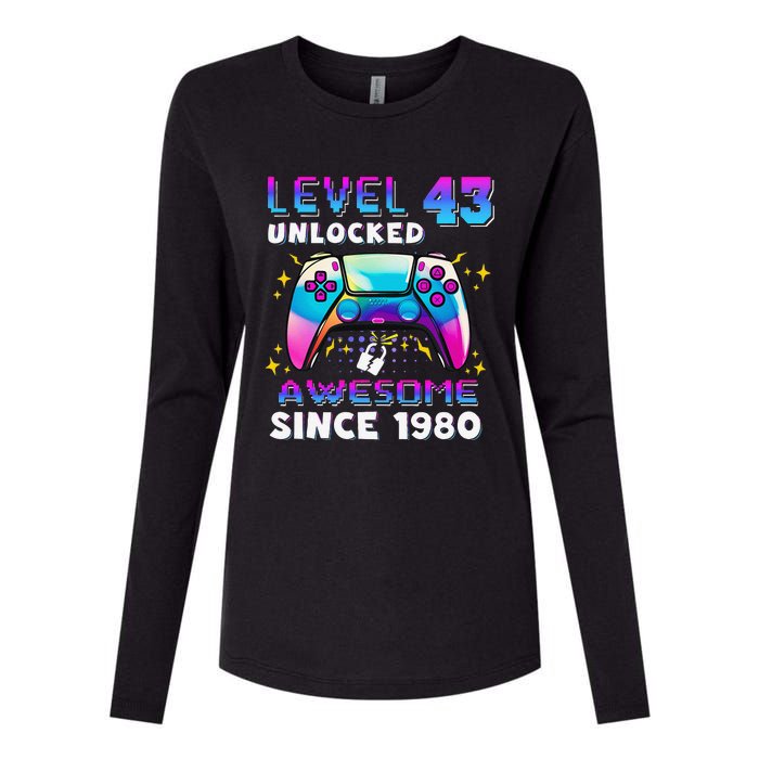 43rd Birthday Gifts Level 43 Unlocked 43 Years Old Gamer Womens Cotton Relaxed Long Sleeve T-Shirt