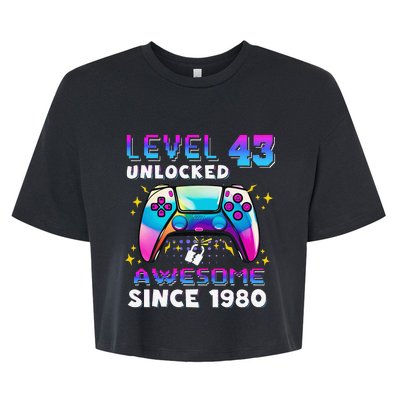 43rd Birthday Gifts Level 43 Unlocked 43 Years Old Gamer Bella+Canvas Jersey Crop Tee