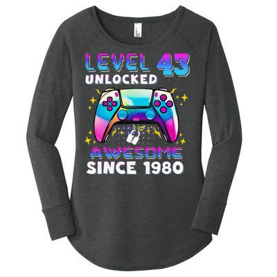 43rd Birthday Gifts Level 43 Unlocked 43 Years Old Gamer Women's Perfect Tri Tunic Long Sleeve Shirt