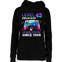 43rd Birthday Gifts Level 43 Unlocked 43 Years Old Gamer Womens Funnel Neck Pullover Hood