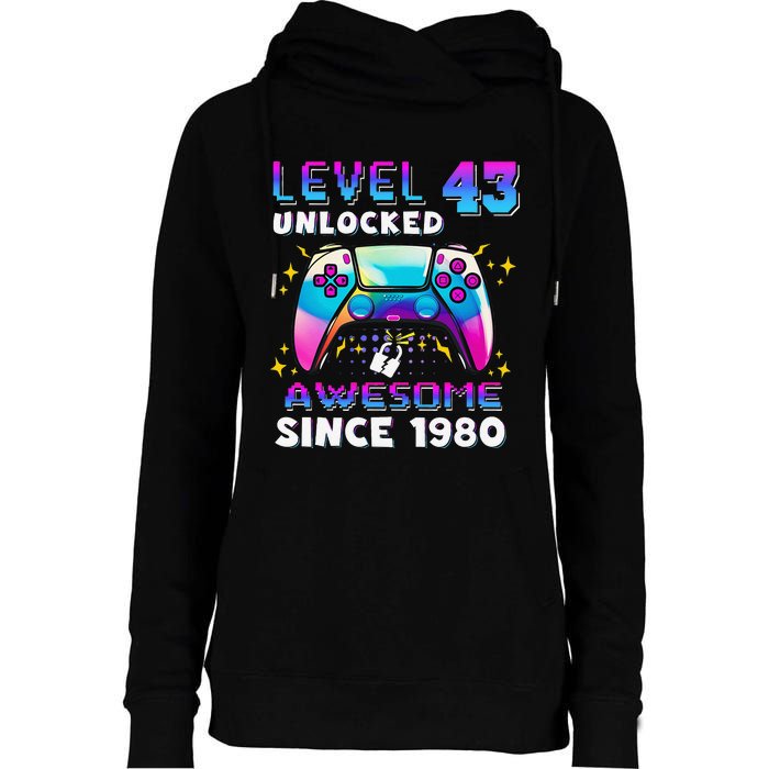 43rd Birthday Gifts Level 43 Unlocked 43 Years Old Gamer Womens Funnel Neck Pullover Hood