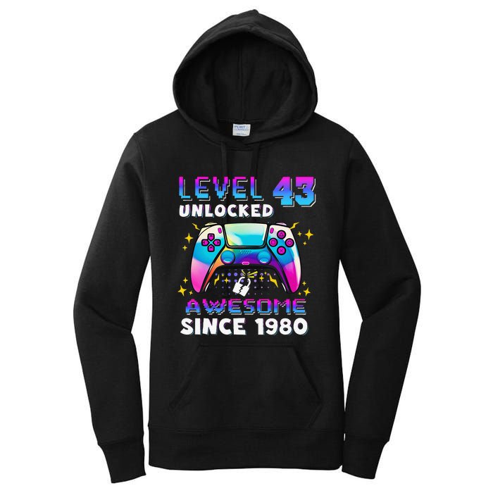 43rd Birthday Gifts Level 43 Unlocked 43 Years Old Gamer Women's Pullover Hoodie