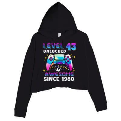 43rd Birthday Gifts Level 43 Unlocked 43 Years Old Gamer Crop Fleece Hoodie