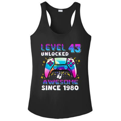 43rd Birthday Gifts Level 43 Unlocked 43 Years Old Gamer Ladies PosiCharge Competitor Racerback Tank