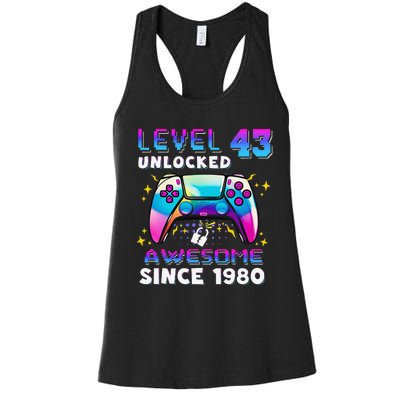 43rd Birthday Gifts Level 43 Unlocked 43 Years Old Gamer Women's Racerback Tank