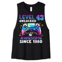 43rd Birthday Gifts Level 43 Unlocked 43 Years Old Gamer Women's Racerback Cropped Tank