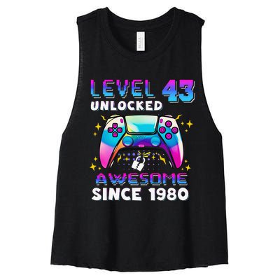 43rd Birthday Gifts Level 43 Unlocked 43 Years Old Gamer Women's Racerback Cropped Tank