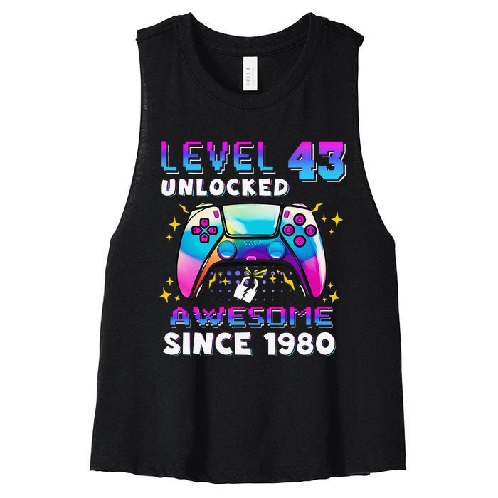 43rd Birthday Gifts Level 43 Unlocked 43 Years Old Gamer Women's Racerback Cropped Tank