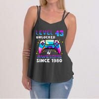 43rd Birthday Gifts Level 43 Unlocked 43 Years Old Gamer Women's Strappy Tank