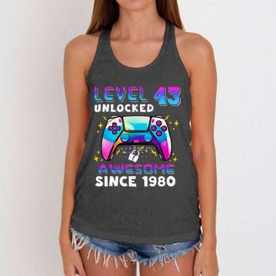 43rd Birthday Gifts Level 43 Unlocked 43 Years Old Gamer Women's Knotted Racerback Tank