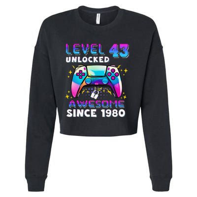 43rd Birthday Gifts Level 43 Unlocked 43 Years Old Gamer Cropped Pullover Crew