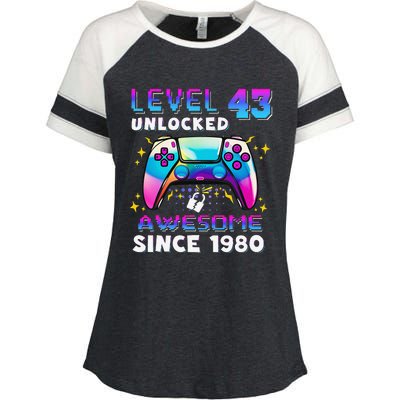 43rd Birthday Gifts Level 43 Unlocked 43 Years Old Gamer Enza Ladies Jersey Colorblock Tee