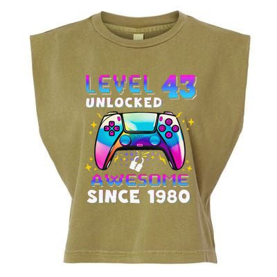 43rd Birthday Gifts Level 43 Unlocked 43 Years Old Gamer Garment-Dyed Women's Muscle Tee