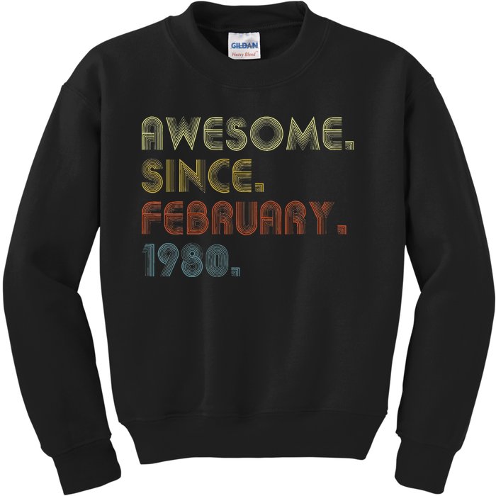 43th Birthday Gift Awesome Since February 1980 43 Year Old Cute Kids Sweatshirt