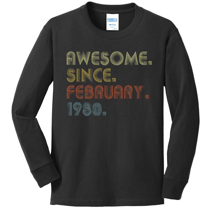 43th Birthday Gift Awesome Since February 1980 43 Year Old Cute Kids Long Sleeve Shirt