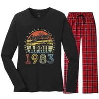 40th Birthday Gift Awesome Since April 1983 40 Year Old Women's Long Sleeve Flannel Pajama Set 