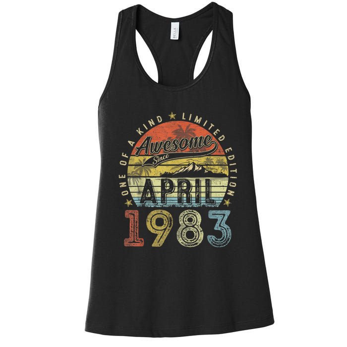 40th Birthday Gift Awesome Since April 1983 40 Year Old Women's Racerback Tank