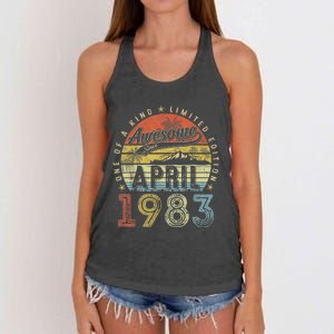 40th Birthday Gift Awesome Since April 1983 40 Year Old Women's Knotted Racerback Tank