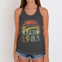 40th Birthday Gift Awesome Since April 1983 40 Year Old Women's Knotted Racerback Tank